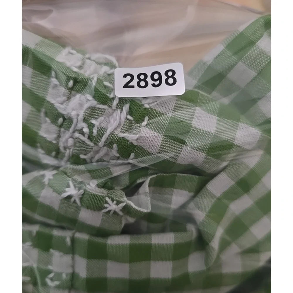 Vintage Green White Gingham Embroidered‎ Grannycore Half Apron Womans One Size